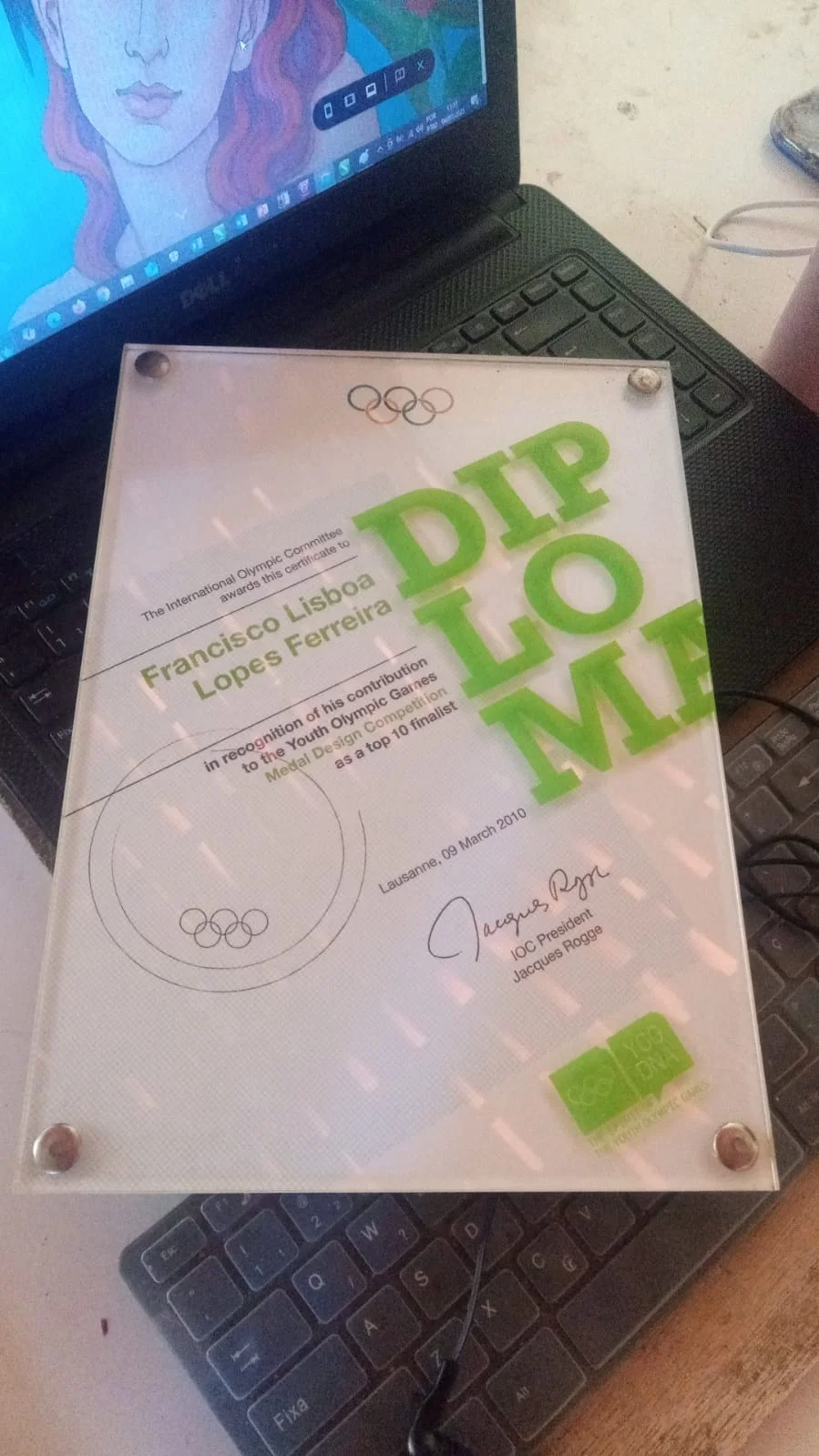 Certificado de finalista de concurso do COI (Comitê Olímpico Internacional)