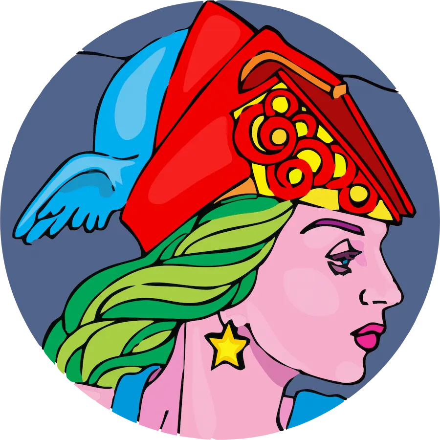 Ilustração circular colorida de personagem, arte autoral de Fran Lisboa